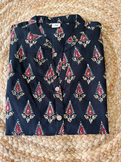 Black Buti Print Cotton Kurta