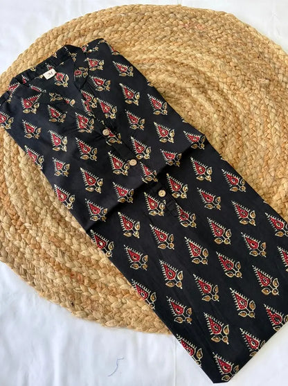 Black Buti Print Cotton Kurta