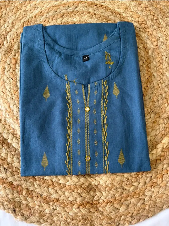 Cotton handloom handwork Kurti (Blue)