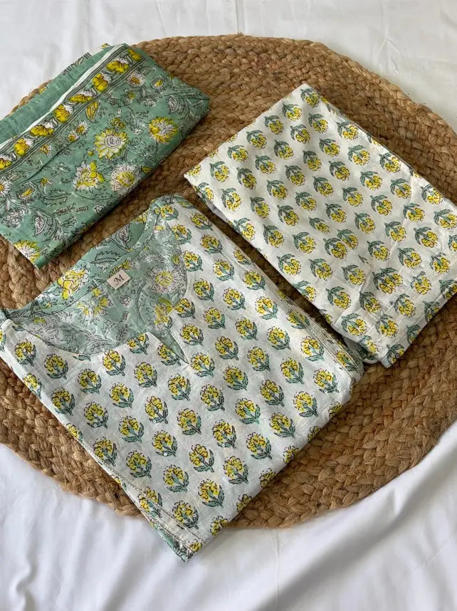 Mint Green Floral Printed Kurta Pant set With Dupatta