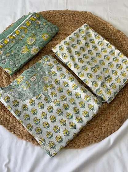 Mint Green Floral Printed Kurta Pant set With Dupatta