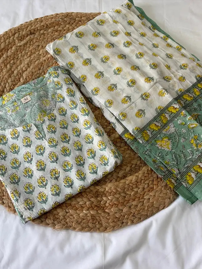Mint Green Floral Printed Kurta Pant set With Dupatta