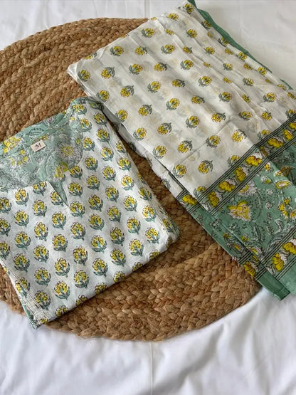 Mint Green Floral Printed Kurta Pant set With Dupatta