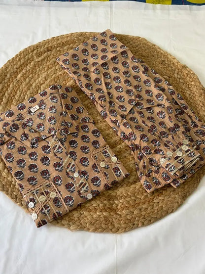 Beige Cotton Shirt Style Kurta Hem Cuffed Pant Co-ord Set