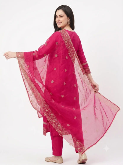 Pure Muslin Pink Kurta set with Organza dupatta