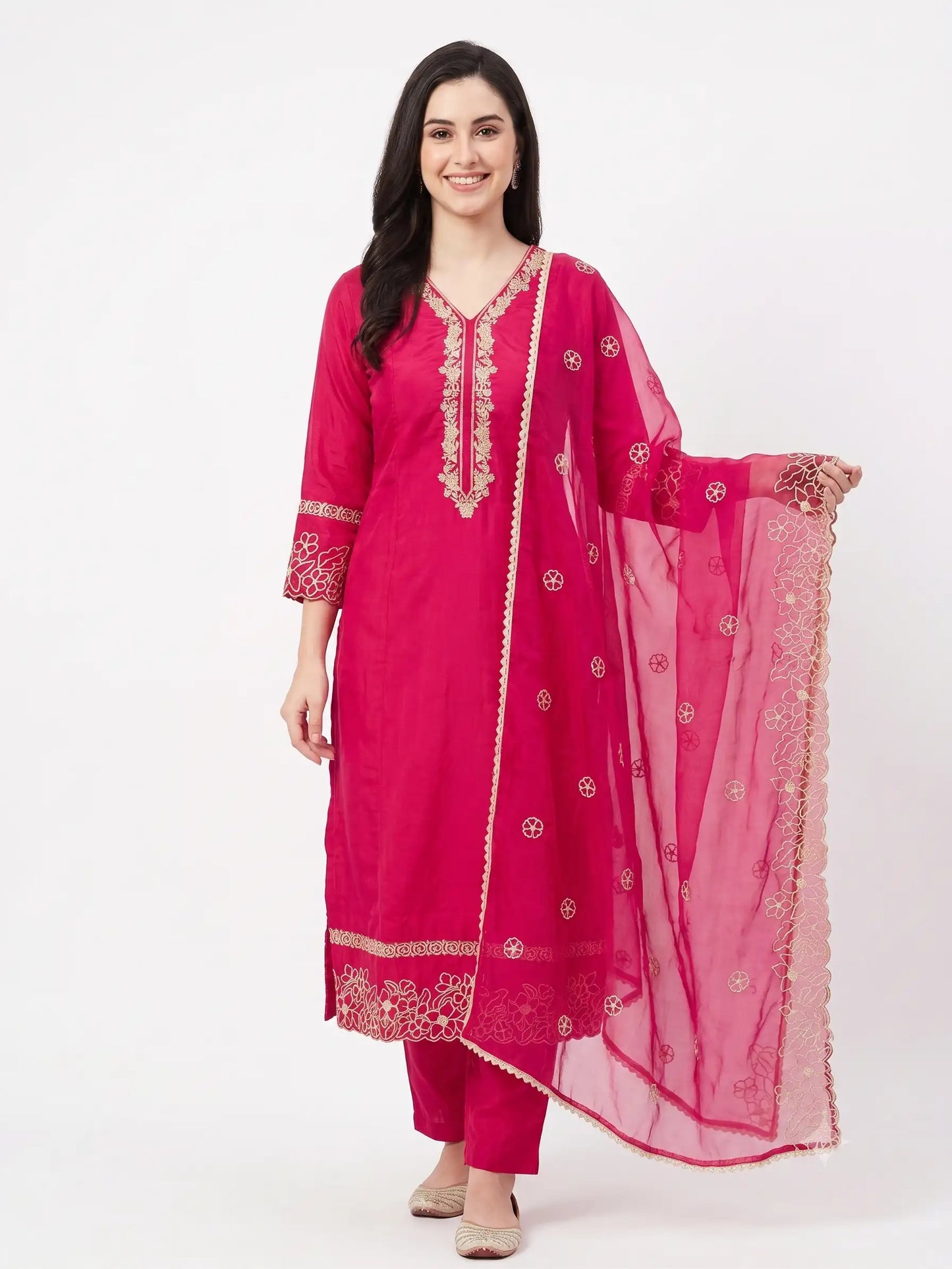 Pure Muslin Pink Kurta set with Organza dupatta