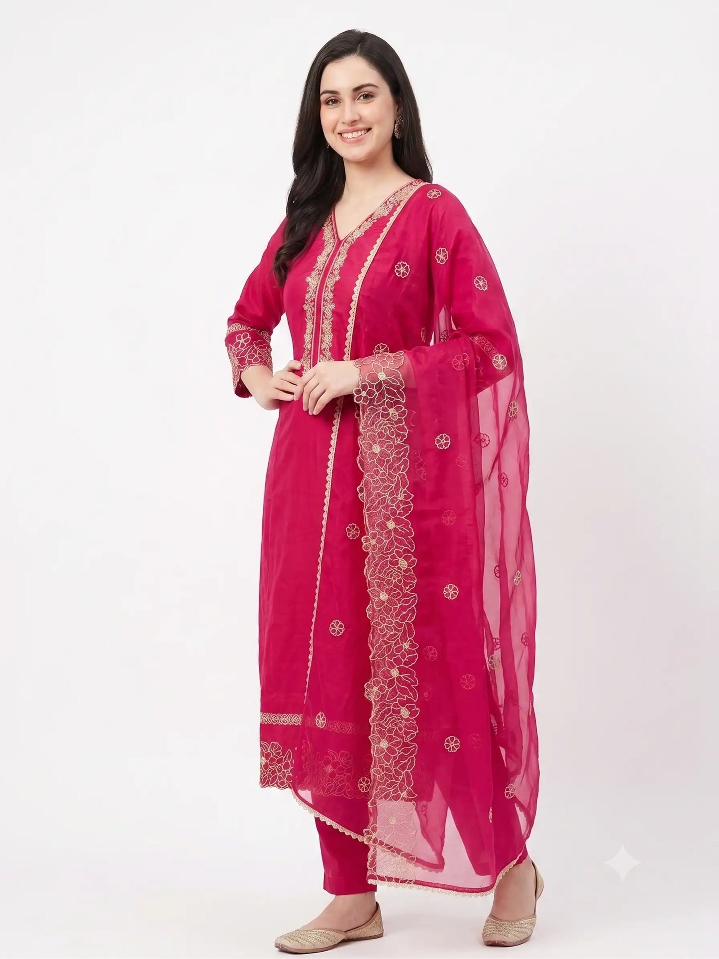 Pure Muslin Pink Kurta set with Organza dupatta