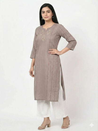 Cotton Handblock Kurti (Grey)