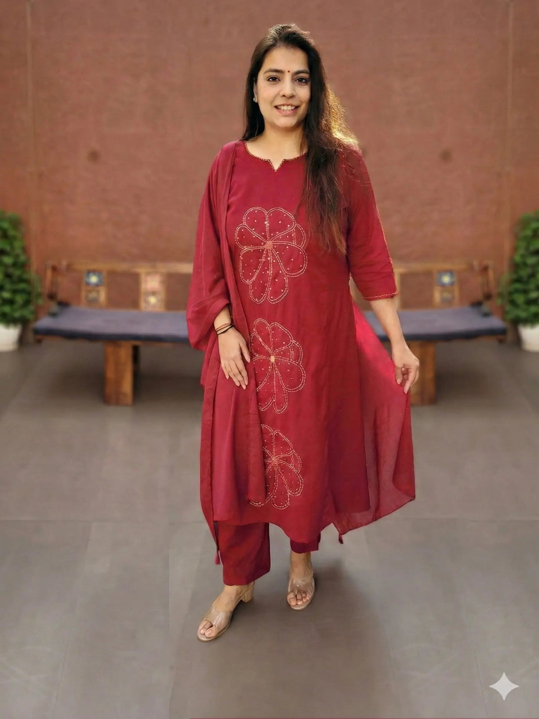 Maroon Cotton Silli embriodery set