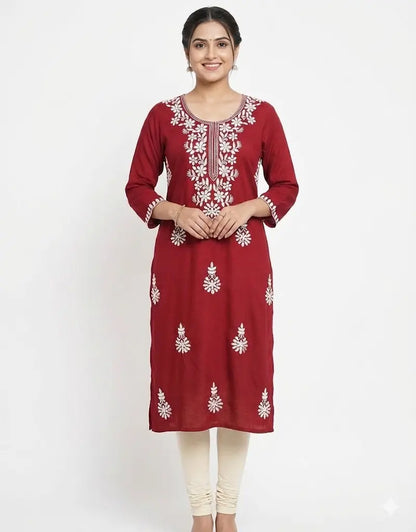 Chikankari Maroon Kurti