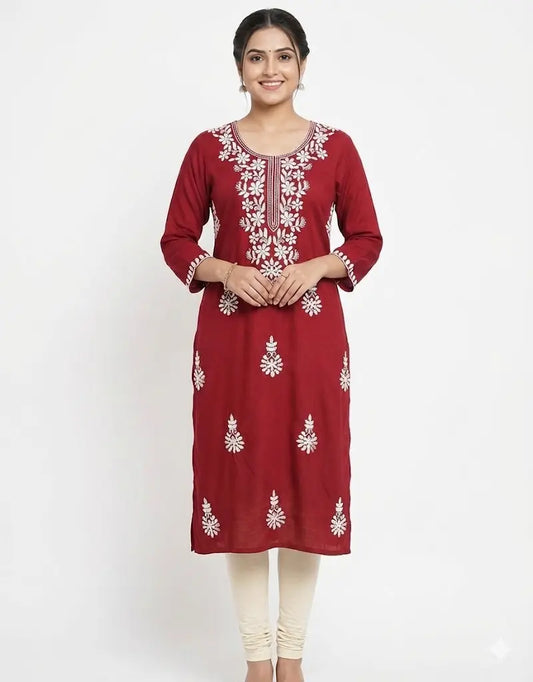 Chikankari Maroon Kurti