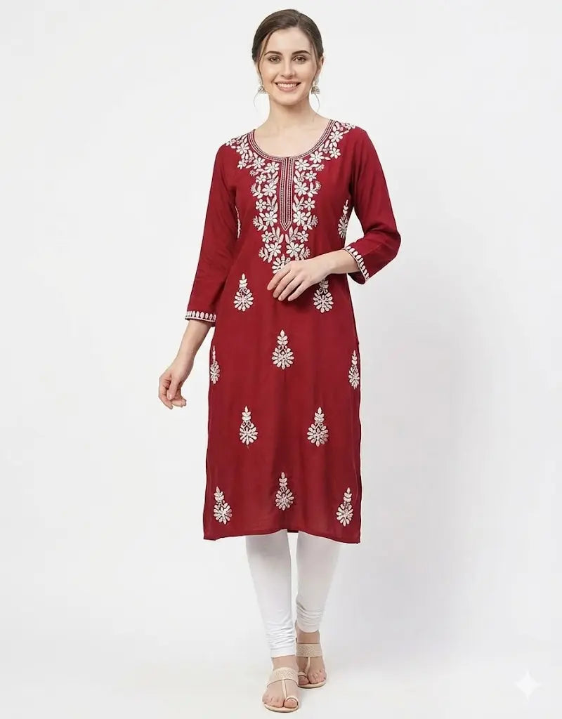 Chikankari Maroon Kurti