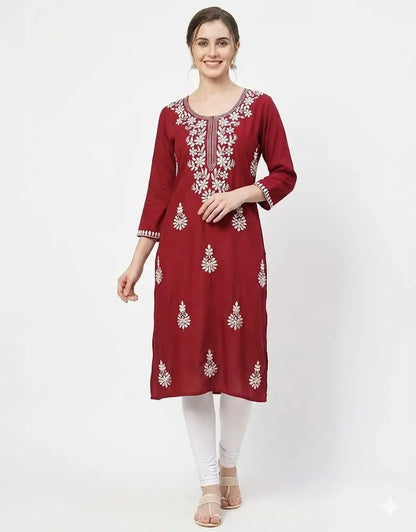 Chikankari Maroon Kurti
