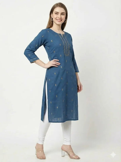 Cotton handloom handwork Kurti (Blue)