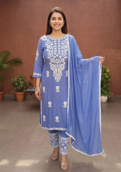 Sky Serenity Chikankari Rayon Kurta Set
