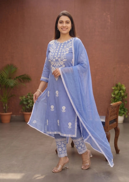 Sky Serenity Chikankari Rayon Kurta Set