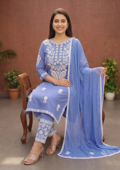 Sky Serenity Chikankari Rayon Kurta Set