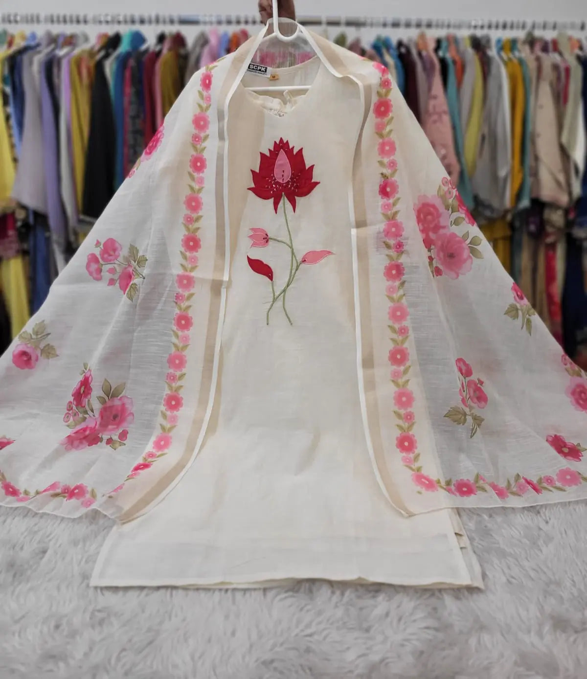 Blush Bloom Pink & White Cotton Kurta Set