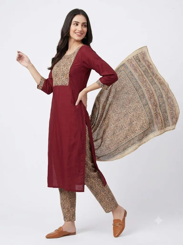 Dhabu cotton with patch work,Kurta pant set