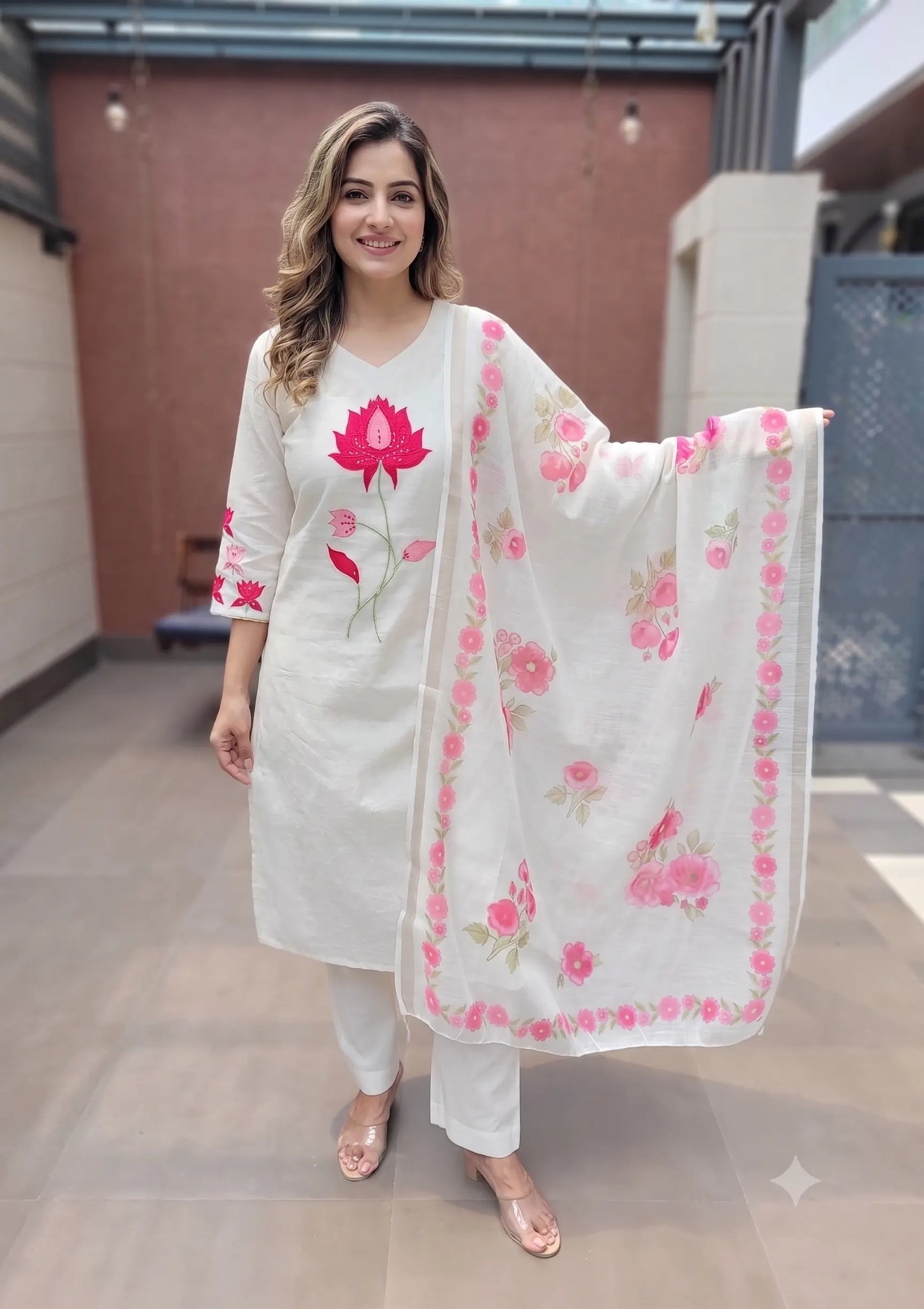 Blush Bloom Pink & White Cotton Kurta Set